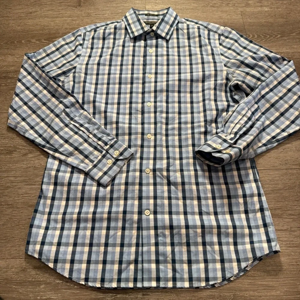 Banana Republic Shirt Mens Medium Blue Plaid Grant Fit 100% Cotton Adult Casual